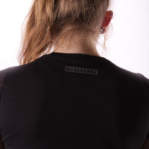 Stay Strong Wort Box Reflektierende Damen T -Shirt - Schwarz