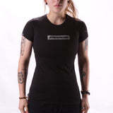 Stay Strong Word Box Reflective Ladies T-Shirt - Black